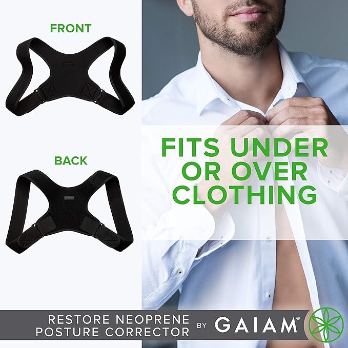 Gaiam Restore Posture Corrector for Women & Men - Back Straightener Adjustable Straps Compact Brace Support for Clavicle, Neck, Shoulder, Invisible Pain Relief