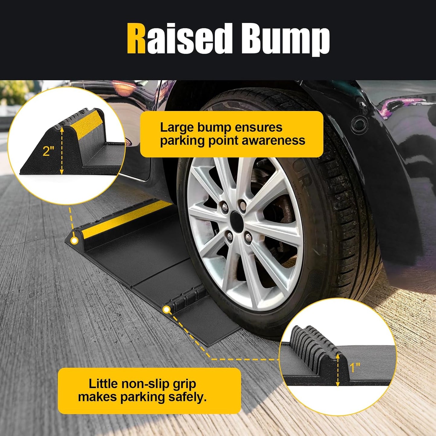 Rubber Garage Parking Mat 17.6 * 23.6 * 2.8" Heavy Duty Wheel Stoppers Anti-Slip Black Parking Aids Automotive Wheel Stabilizer 2 Packs