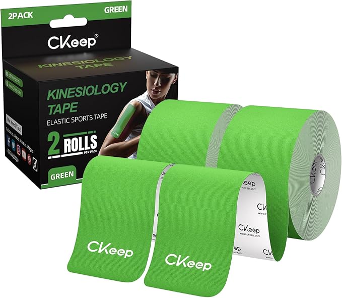 CKeep Uncut Kinesiology Tape(2 Rolls), Original Cotton Elastic Premium Athletic Tape,Latex Free Hypoallergenic, 2inch x 16ft, Green