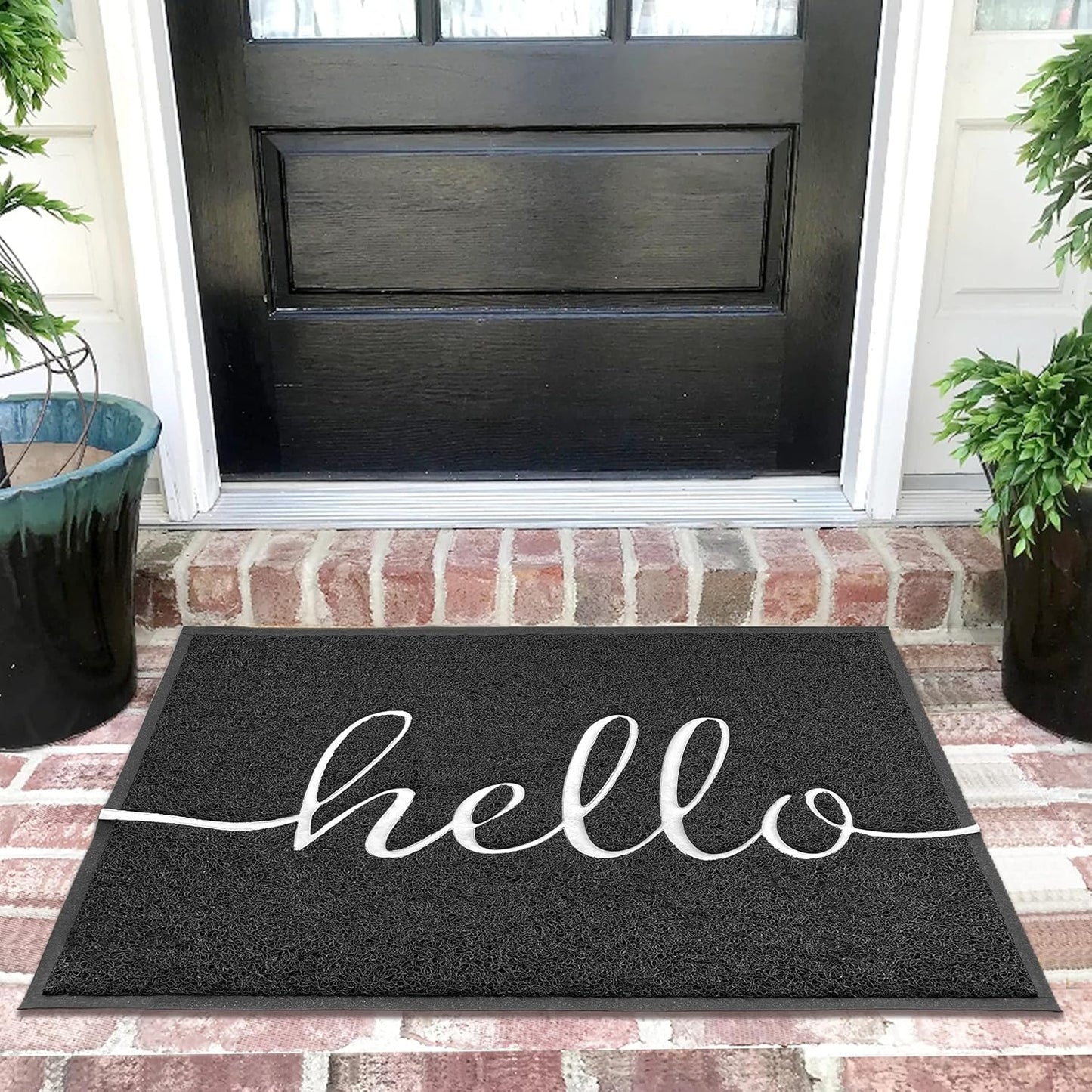 EARTHALL Door Mat Outside Inside Hello Doormat, 36"x24", Durable Floor Mat Non Slip Mat Ultra Absorb Mud Easy Clean Front Doormat for Garage, Entryway, Patio, High Traffic Areas, Black