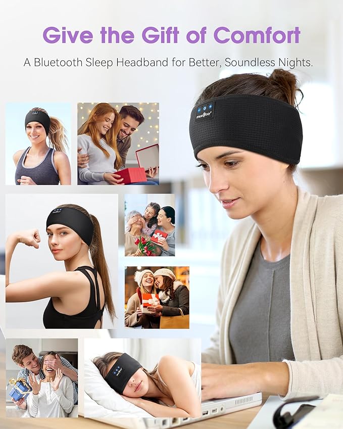 MUSICOZY Sleep Headphones Wireless, Bluetooth 5.4 Headband Sports Sleeping Headphones Eye Mask Earbuds Breathable Music Headband Perfect for Workout Running Travel Yoga