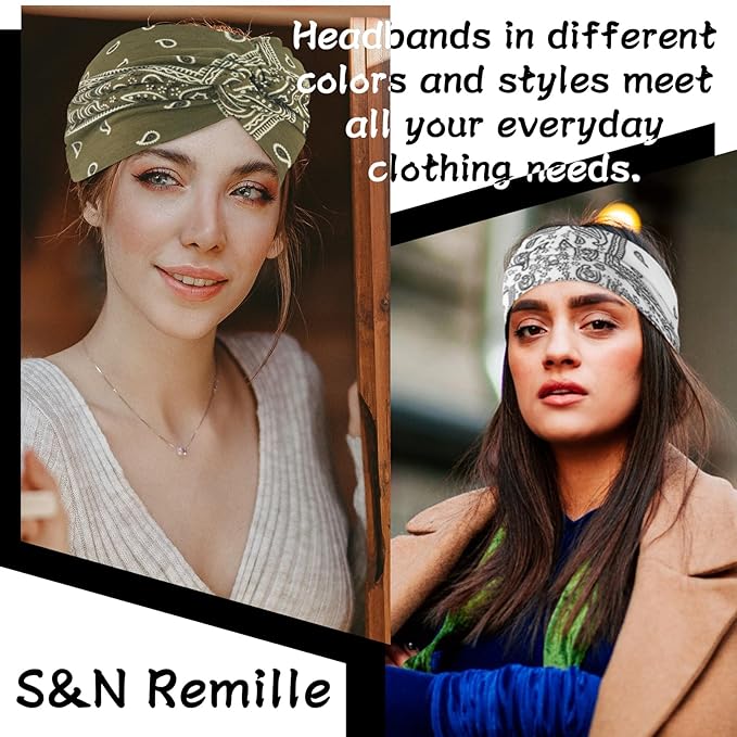 S&N Remille Wide Headbands for Women, Large Hairband, Elastic Non-Slip Headband Twist Knotted Accessories, Yoga Workout Vintage Hair 3 Pack (Colour-11)