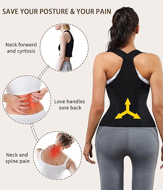 URSEXYLY Women Back Braces Posture Corrector Waist Trainer Vest Tummy Control Body Shaper for Spinal Neck Shoulder and Upper Back Support (2XL, Black)