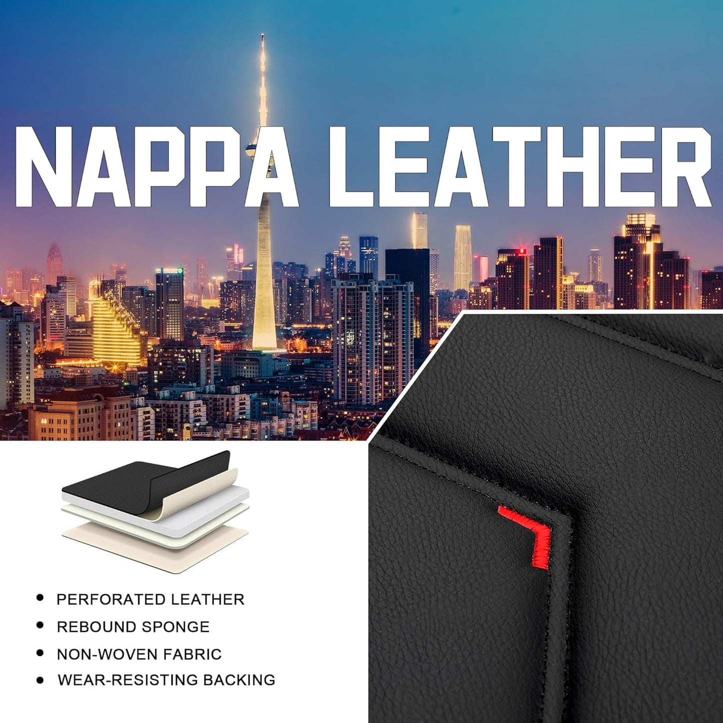 Car Seat Covers for Chrysler Pacifica 2004-2025, Stylish Sport Seat Cover, Premium Nappa Leather Car Seat Cover. Automobile Seat Covers Sets.(Standard 5 Seats/Black)