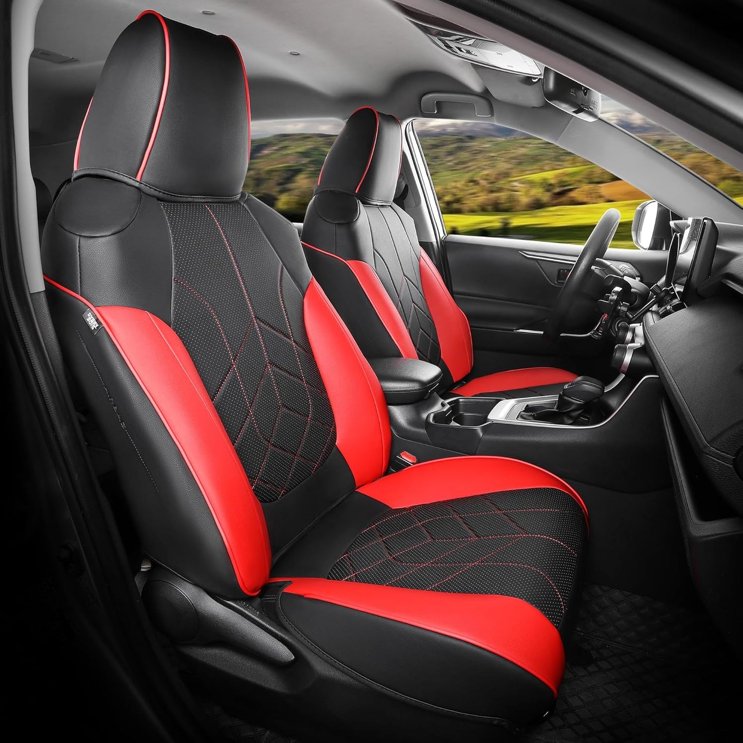 for Toyota RAV4 Seat Covers 2019 2020 2021 2022 2023 2024 2025 RAV 4 Prime & Hybrid XLE LE Limited XLE Premium (Not for XSE/SE Hybrid) - Custom Leather Car Seat Covers Full Set - BlackRed