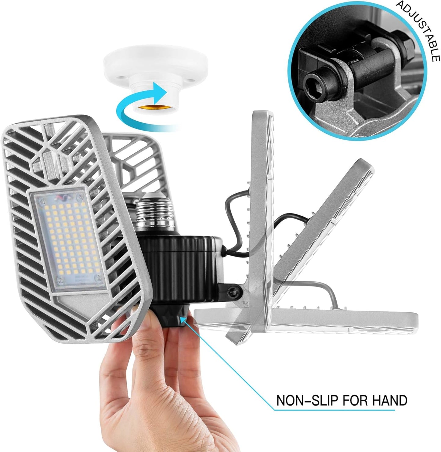 2-Pack Deformable LED Garage Ceiling Lights, 9000 Lumens, 82W CRI 80, Adjustable Shop Lighting (No Motion Activated)