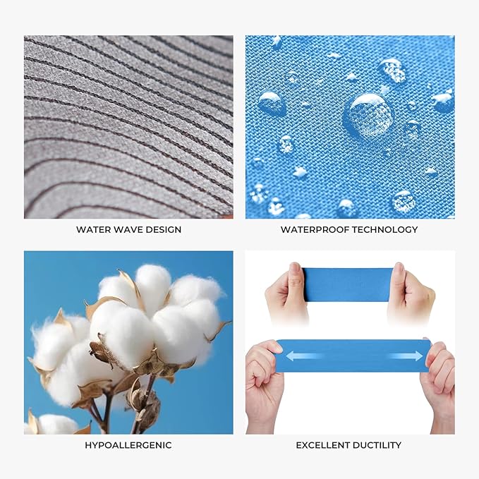 Elastic Kinesiology Tape for Knees, Shoulders, Back & More – Waterproof Sports Tape for Joint Support & Muscle Recovery, Breathable Kinesio Tape for Athletes | 2" x 16 ft (Blue-3rolls)