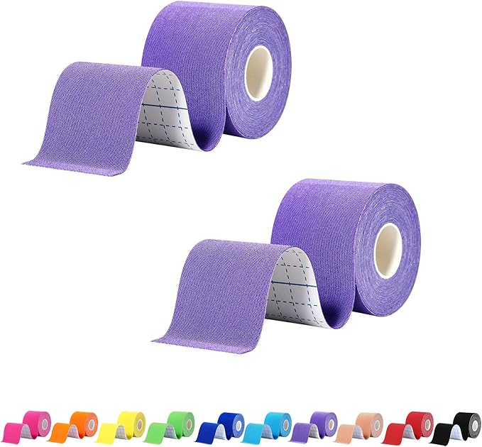 Pro Synthetic Kinesiology Tape 2 Rolls, Athletic Sports Tape for Muscle Joint Support, Pain Relief for Knee Elbow Wrist Ankle, 2 in x 16.4 Ft, Purple