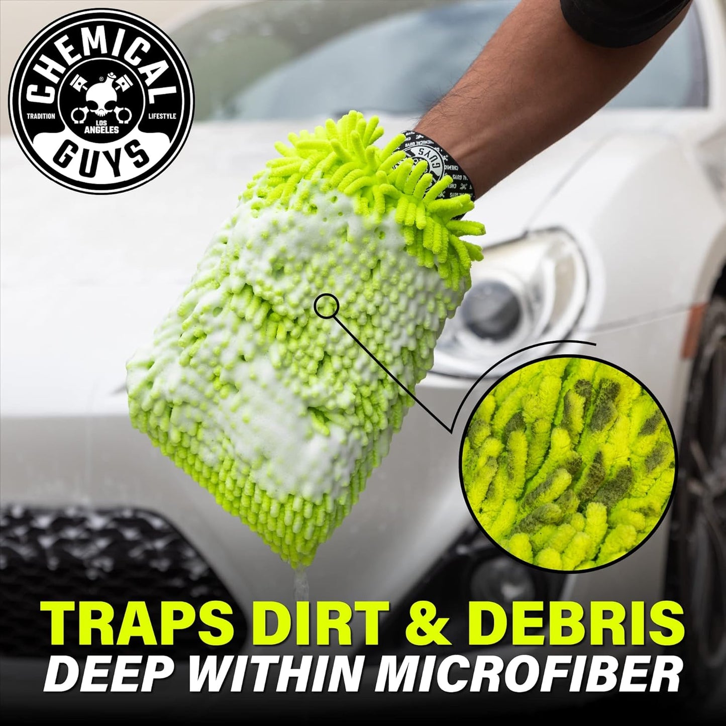 Chemical Guys MIC49302 Chenille Premium Scratch-Free Microfiber Wash Mitt, Lime Green, 9.6" x 2.3" x 7" (2 Pack)