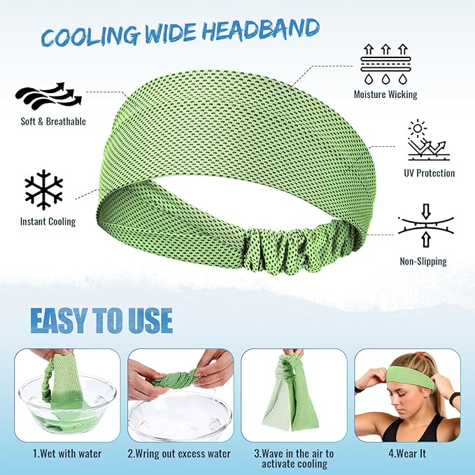 Coume 4 Pcs Cooling Headbands for Women Men Sweat Absorbing Headbands Stretchy Sports Hair Bands for Running, Yoga, Golf, Camping, Biking, Tennis