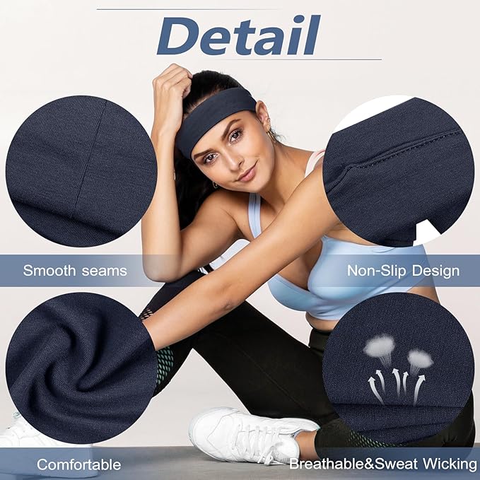 Headbands for Women Non Slip - 7PCS Fashion Sports Hair Bands for Women's Hair, Soft Cotton Cloth Stretchy Headbands for Women for Workout Yoga Running