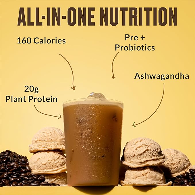 VitaHustle ONE Protein Coffee - Superfood Meal Replacement Powder, Plant Based Protein Shake Powder, Vegan. Superfoods, Vitamins, Ashwagandha, Functional Mushroom Blend (Cafe Latte) 15 Servings