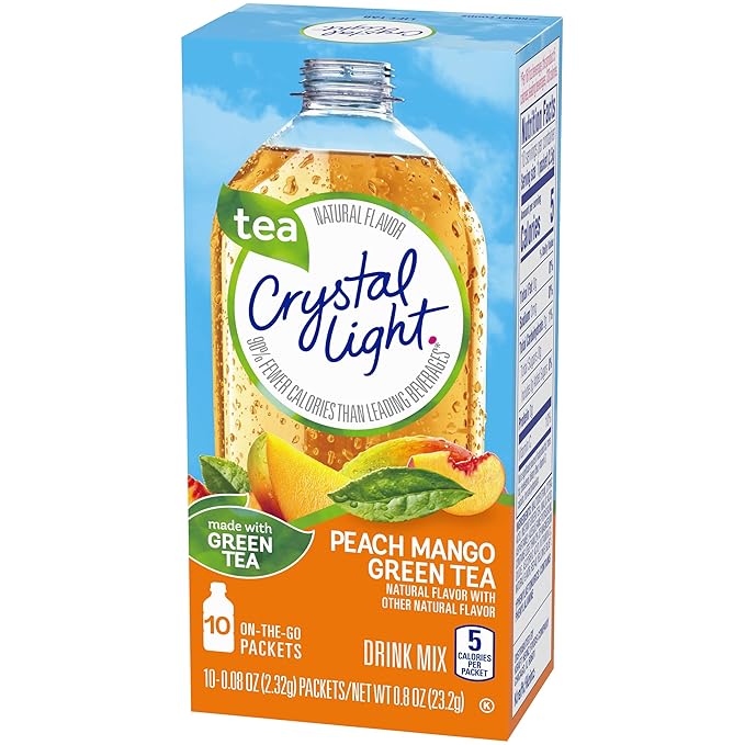 Crystal Light On The Go Peach Mango Green Tea Drink Mix, 10-Packet Box (Pack of 8)