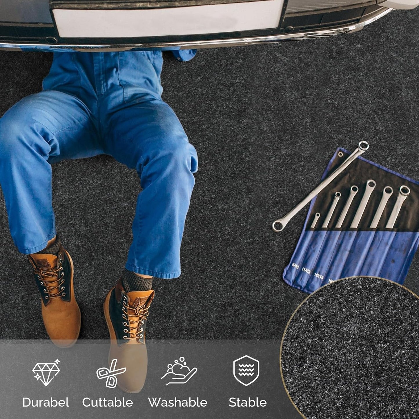 TUFFIOM 17' x 7'4" Oil Spill Mat with Tape,Garage Floor Mat for Under Car,Oil Absorbent Mat for Garage Waterproof,Oil Drip Change Parking Mat for Driveway,Reusable,Washable