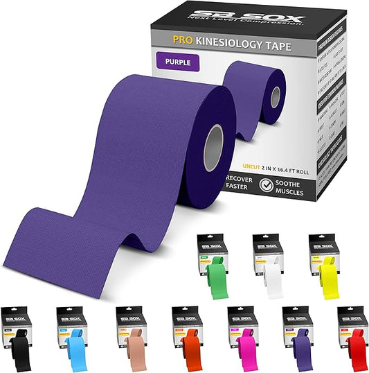 SB SOX Pro Synthetic Kinesiology Tape (Precut & Uncut Options) – Longer Lasting Performance Fabric Option to Our Original Cotton Kinesiology Tape - Also Latex Free, Water Resistant! (Purple - Uncut)