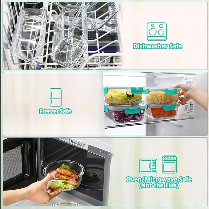 M MCIRCO 24-Piece Glass Food Storage Containers with Locking Lids,Glass Meal Prep Containers Set - Airtight Lunch Containers, Microwave, Oven, Freezer and Dishwasher,Green