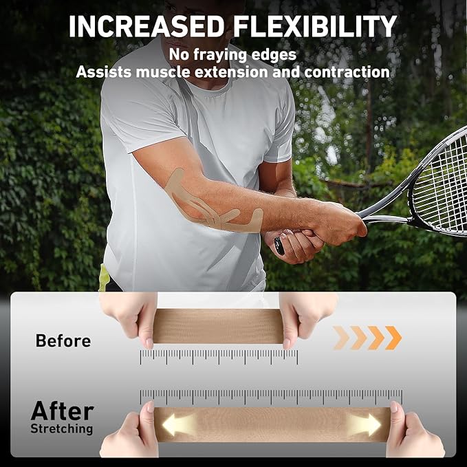 12 Count Kinesiology Tape for Elbow, Pre-Cut Waterproof KTquick Elbow Tape for Elbow Pain Relief Pre Cut, Original Cotton Athletic Tape, Durable Knee Tape for Sports and Long-Lasting Support (Beige)