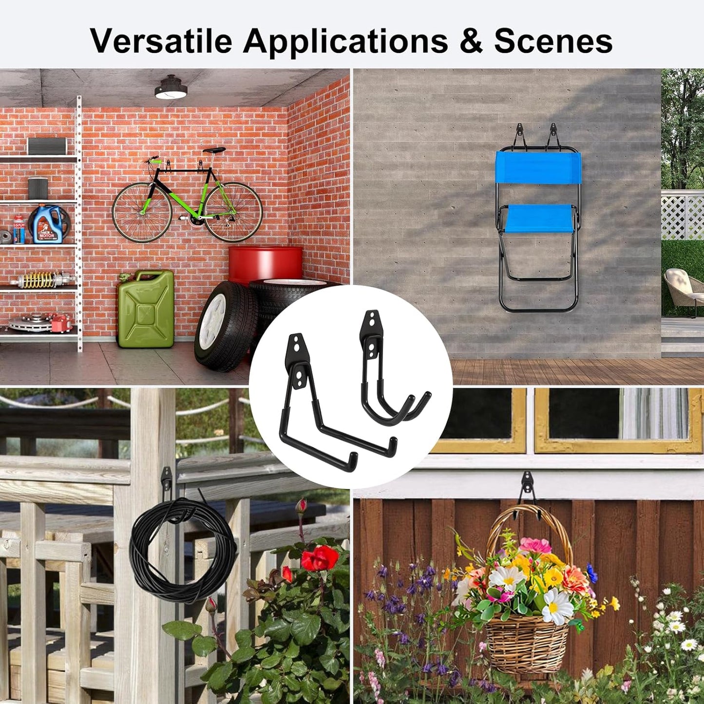 Garage Hook Heavy Duty Wall Storage Hangers, 20 Pack Garage Storage Hooks Steel Tool Black for Ladders, Ropes, Garden Tools