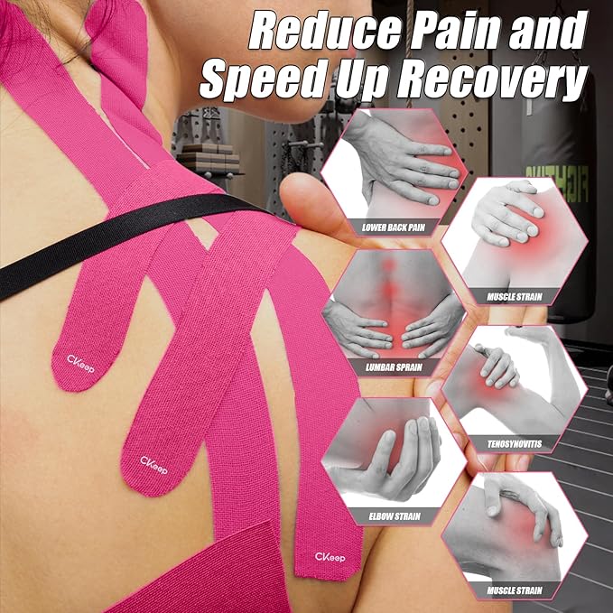 CKeep 4 Rolls Kinesiology Tape, Original Cotton Elastic Athletic Tape, 20 Precut 10" Strips Each, Pink, Ideal for Muscle Support & Injury Prevention
