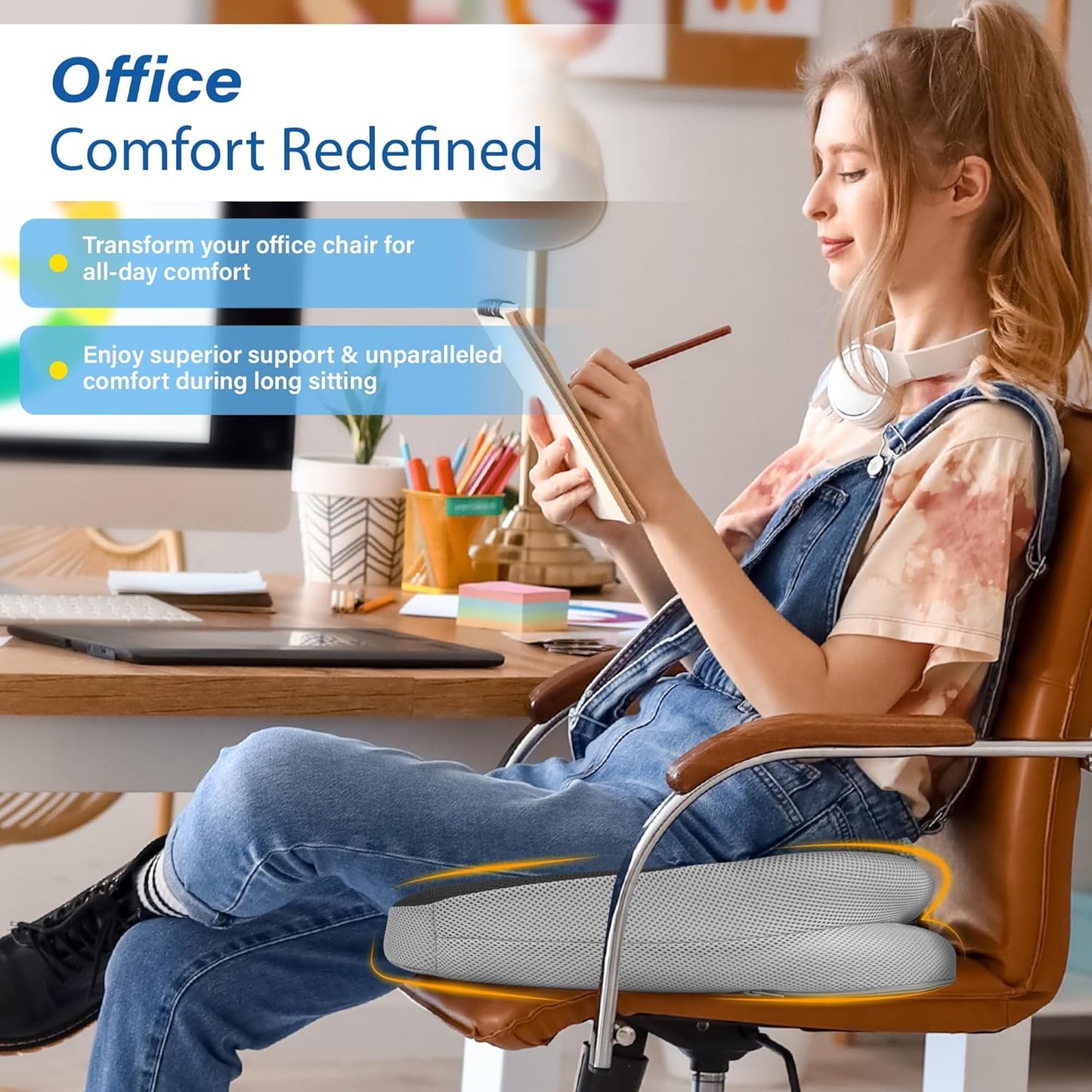 Car Seat Cushion, Ergonomic Memory Foam Car Cushion for Sciatica Pain Relief, Larger Driving Seat Pillow for Short Drivers on Long Drives - Butt Pillow for Truck, Office, Wheelchair - Large Black