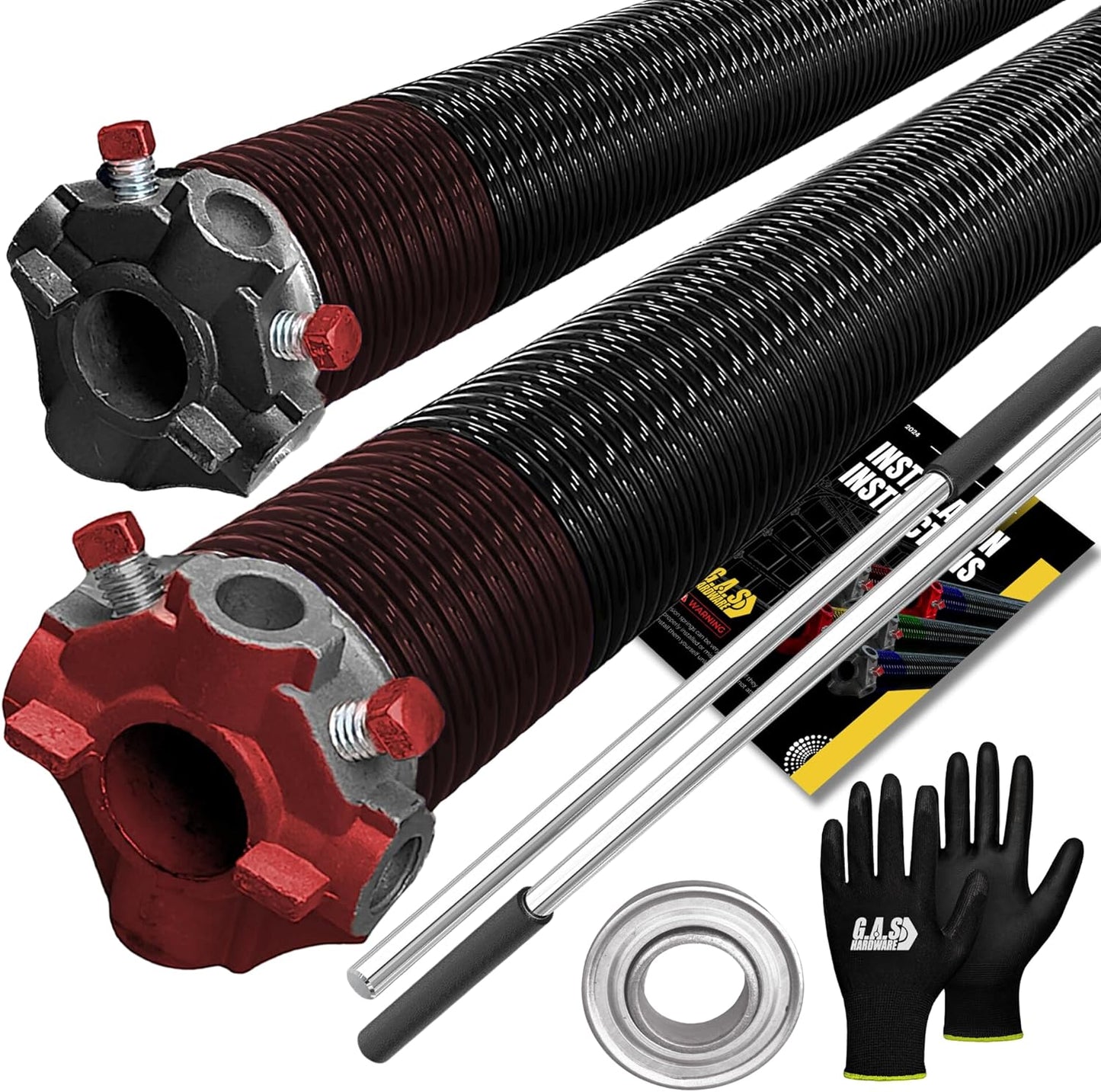 Garage Door Torsion Spring 234x1.75x35 Includes 1” Steel Bearing, Non-Slip Gloves, and Winding Bars for Left and Right Side of Garage Door Precision E-Coating 5-Year Warranty Min. 30,000 Cycles (Pair)