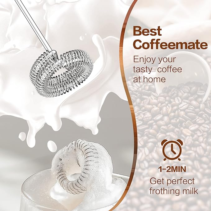 Milk Frother Rechargeable Handheld Electric Whisk Coffee Frother Mixer with 2 Stainless whisks 3 Speed Adjustable Foam Maker Blender for Coffee Matcha Latte Cappuccino Hot Chocolate (BluePink)