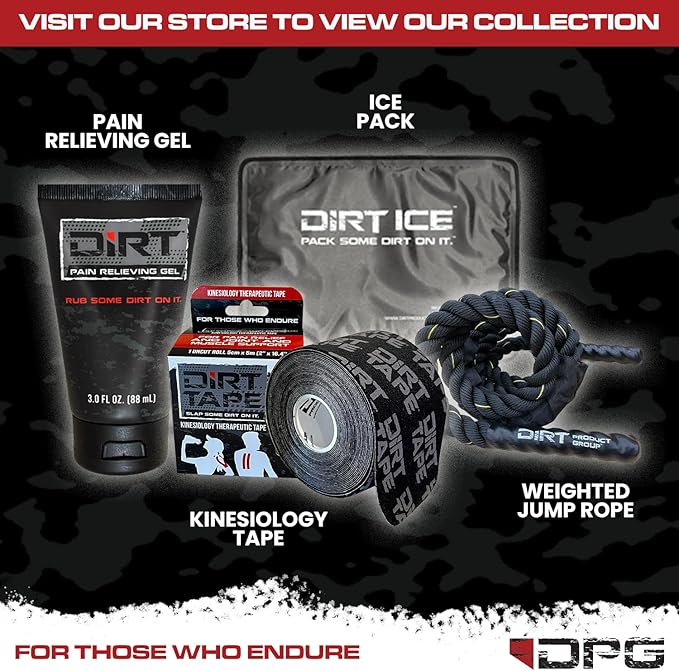 DIRT Tape-Athletic Kinesiology Tape-Muscle Pain Relief & Joint Support-Premium Elastic Cotton-Latex-Free-Water Resistant-Gym, Indoor & Outdoor Sports-Single Roll (16.4 ft)-Grey w/Logo