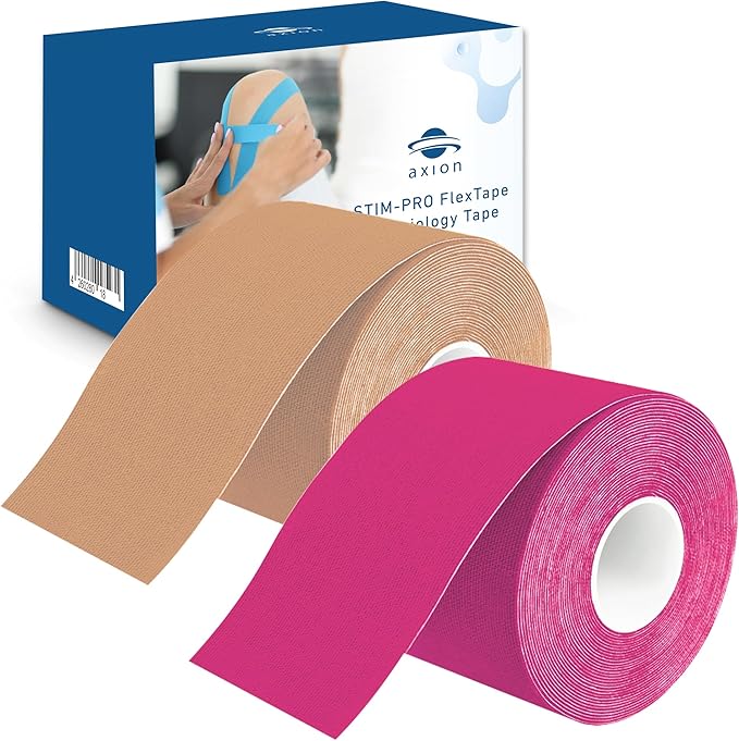 Kinesiology Tape Uncut | 2 Rolls of Athletic Sports Tape in Pink and Beige | 16ft Length and 2'' Width per Roll | Waterproof • Skin-Friendly • Elastic | Ideal for Sports | axion