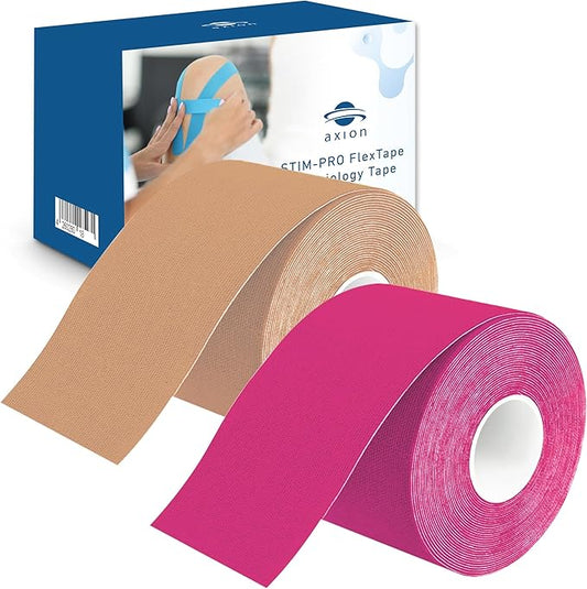 Kinesiology Tape Uncut | 2 Rolls of Athletic Sports Tape in Pink and Beige | 16ft Length and 2'' Width per Roll | Waterproof • Skin-Friendly • Elastic | Ideal for Sports | axion