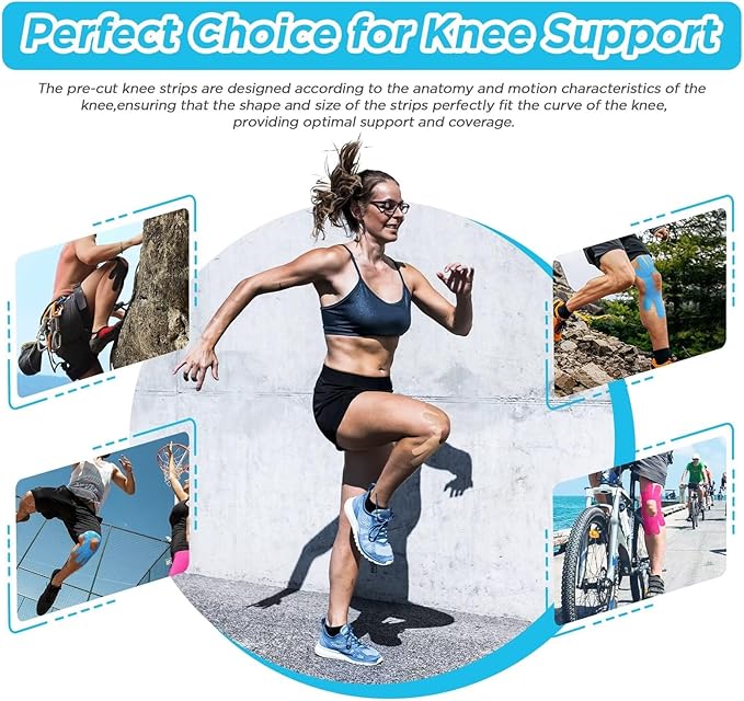 OK TAPE One-Structure K-Tape Patches | Precut for Knee Kinesiology Tape | Pain Relief and Accessories | 10 Pcs and Pink
