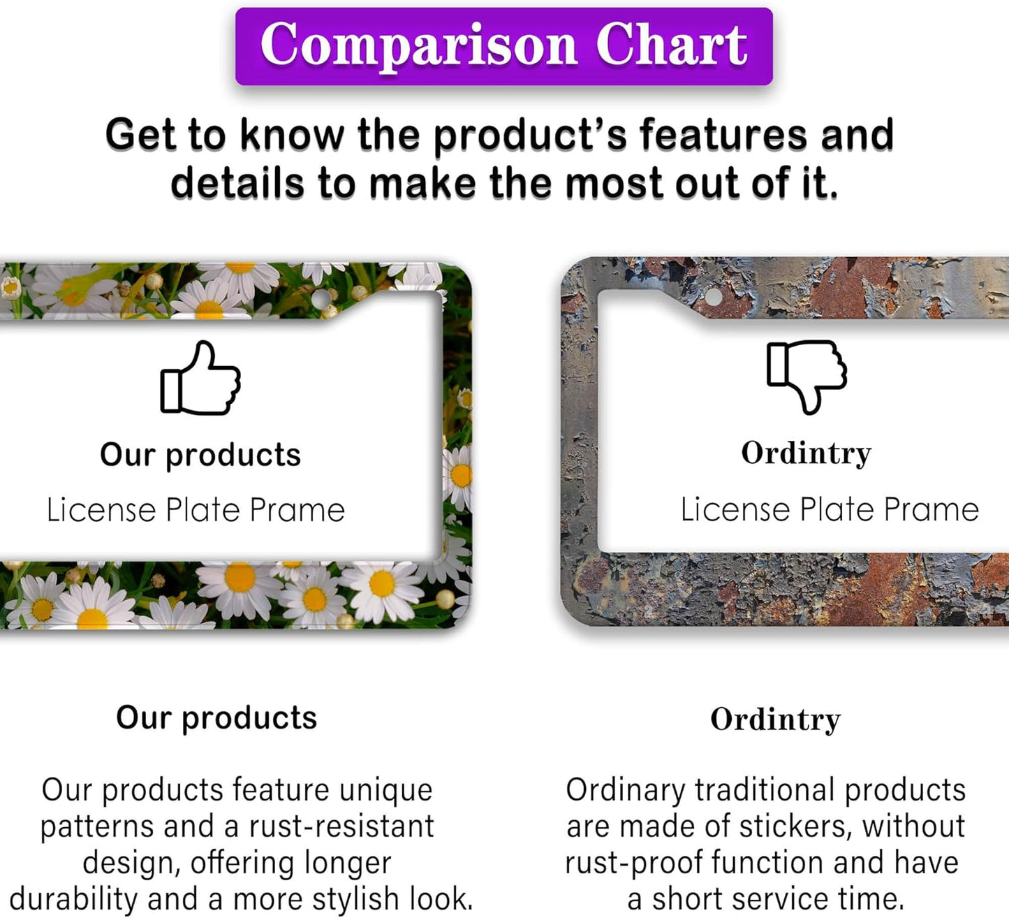 Fun License Plate Frame Cover Multicolor License Plate Frames Daisy Flower Universal Aluminum Car Accessory 2 Pack with Screw Covers Set