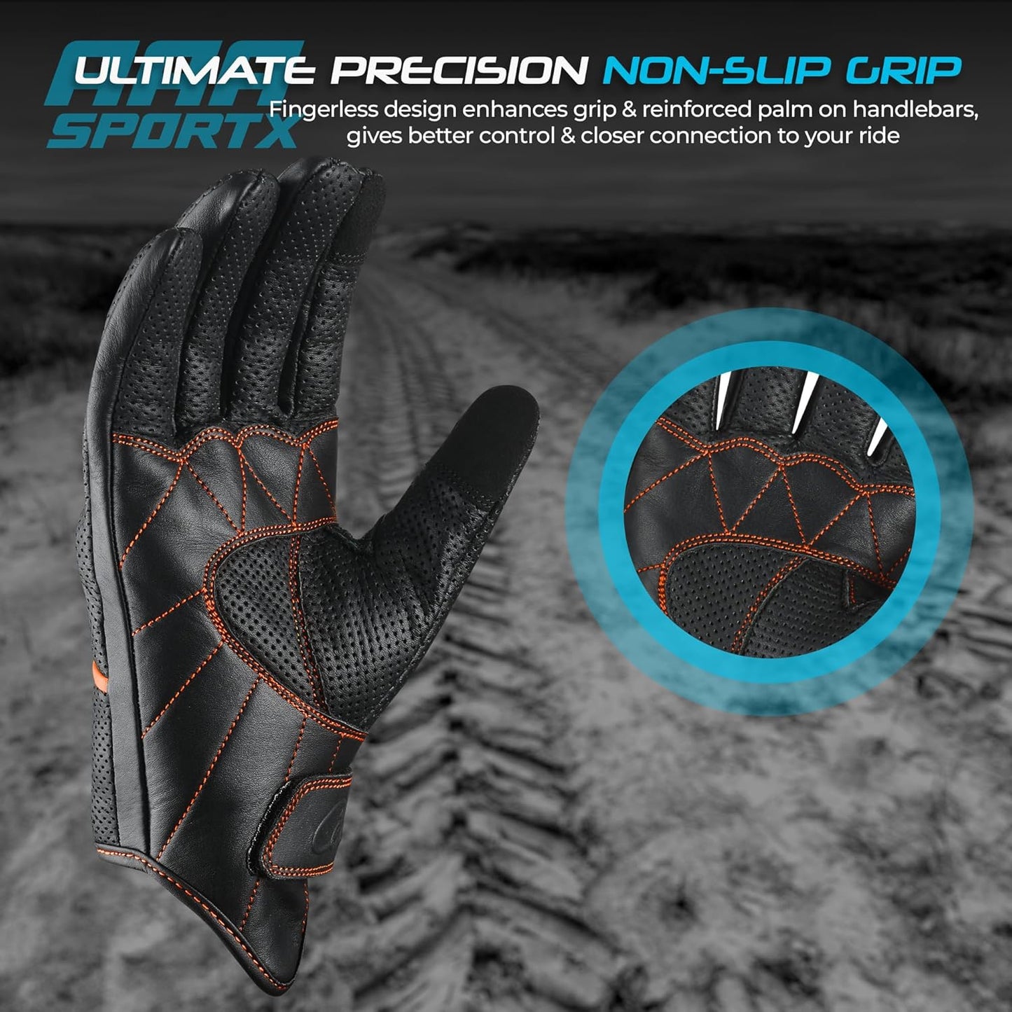 aasportx Motorcycle Gloves - Men's Leather Motorbike Gloves with Touchscreen Function - Non-Slip Pads for Men & Women