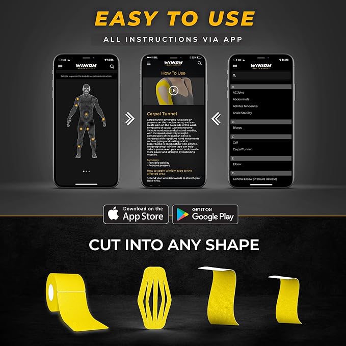 Kinesiology Tape-Incredible Support for Athletic Sports and Recovery + Free Taping Guide - Pre-Cut 2 inch 16.4 feet (Sunny Yellow + Free Taping Guide, 1 Pack)