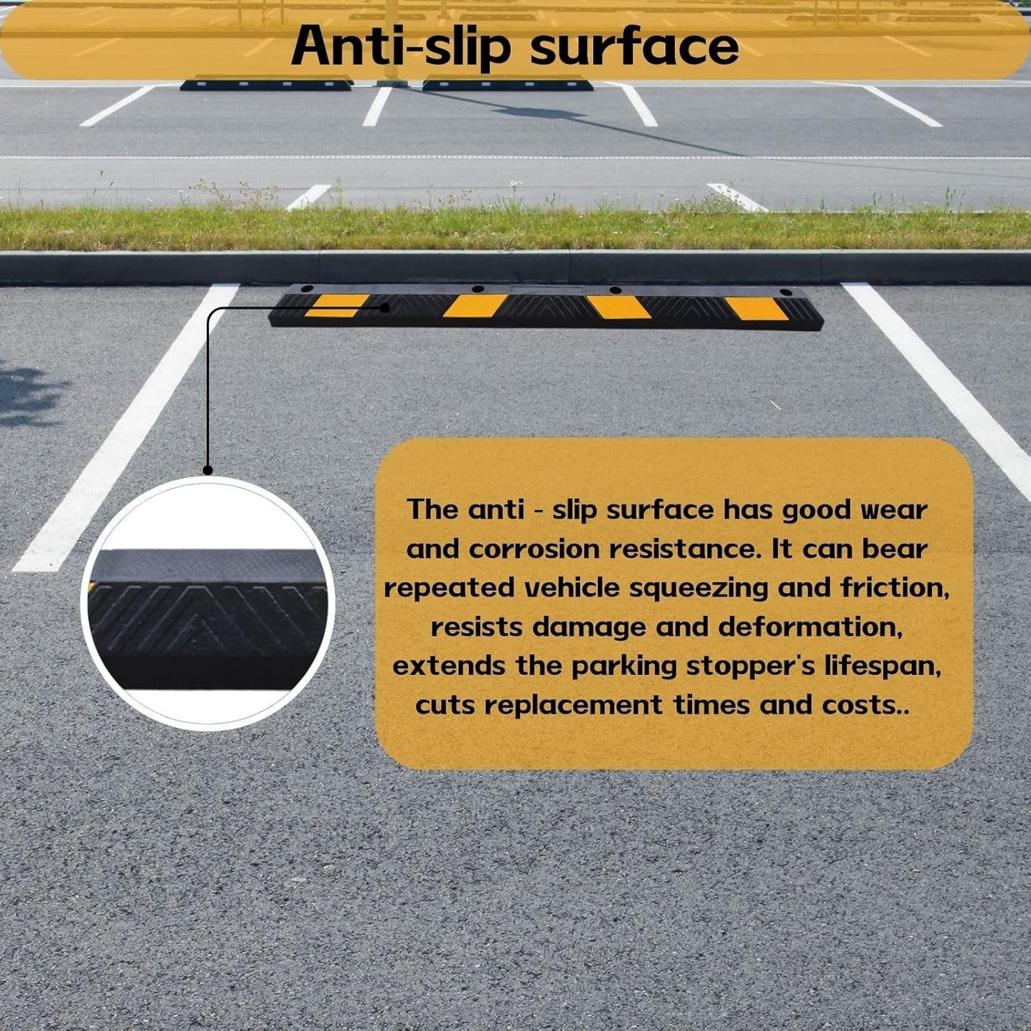 Heavy-Duty Parking Curb Wheel Stop - Driveway Vehicle Stopper for Cars, Trucks & RVs - Durable Rubber Car Barrier with Reflective Strip - Garage & Parking Lot Safety Curb Ramp (72" - 2Pack)