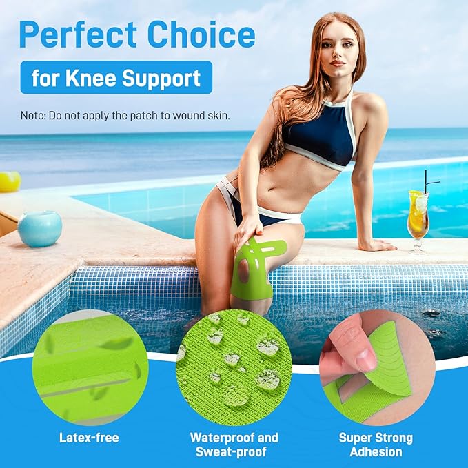 Kinesiology Tape for Knees, 20 Count Knee Tape for Knee Pain Relief Pre Cut, Support Muscles and Joints, Latex Free, Waterproof and Elastic (Green 20pcs)