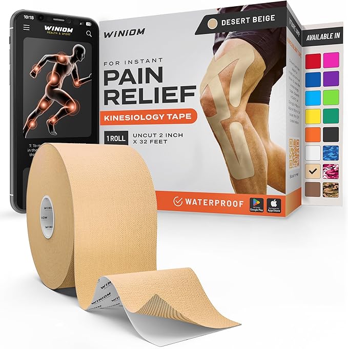 Kinesiology Tape-Incredible Support for Athletic Sports and Recovery + Free Taping Guide-Uncut 2 inch 32 feet Roll (Desert Beige + Free Taping Guide, Pack of 1)