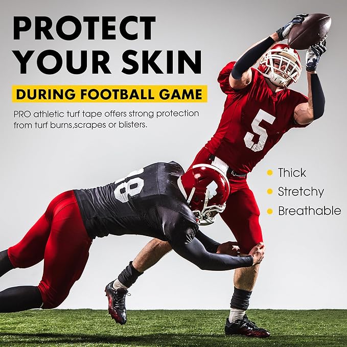 2 Roll Football Turf Tape for Turf Burn - 4 Inches Wide Kinesiology Tape Uncut Design for Arm, Knee, Shoulder, Ankle, and Back - White Athletic Sports Tape - 4 in x 16.4 Ft for Each Roll