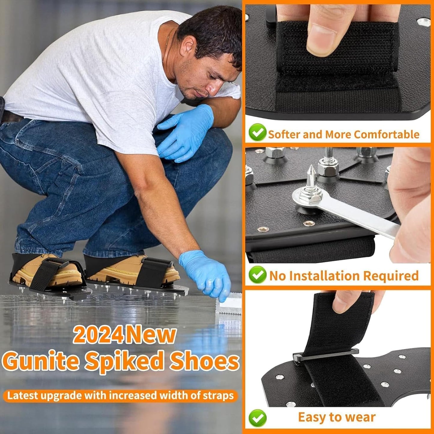 Epoxy Floor Spiked Shoes Fully Assembled Gunite Spiked Shoes with 3/4" Short Spikes for Garage Floor Epoxy, Overlays, Cover Installation,1 Pair (Black)