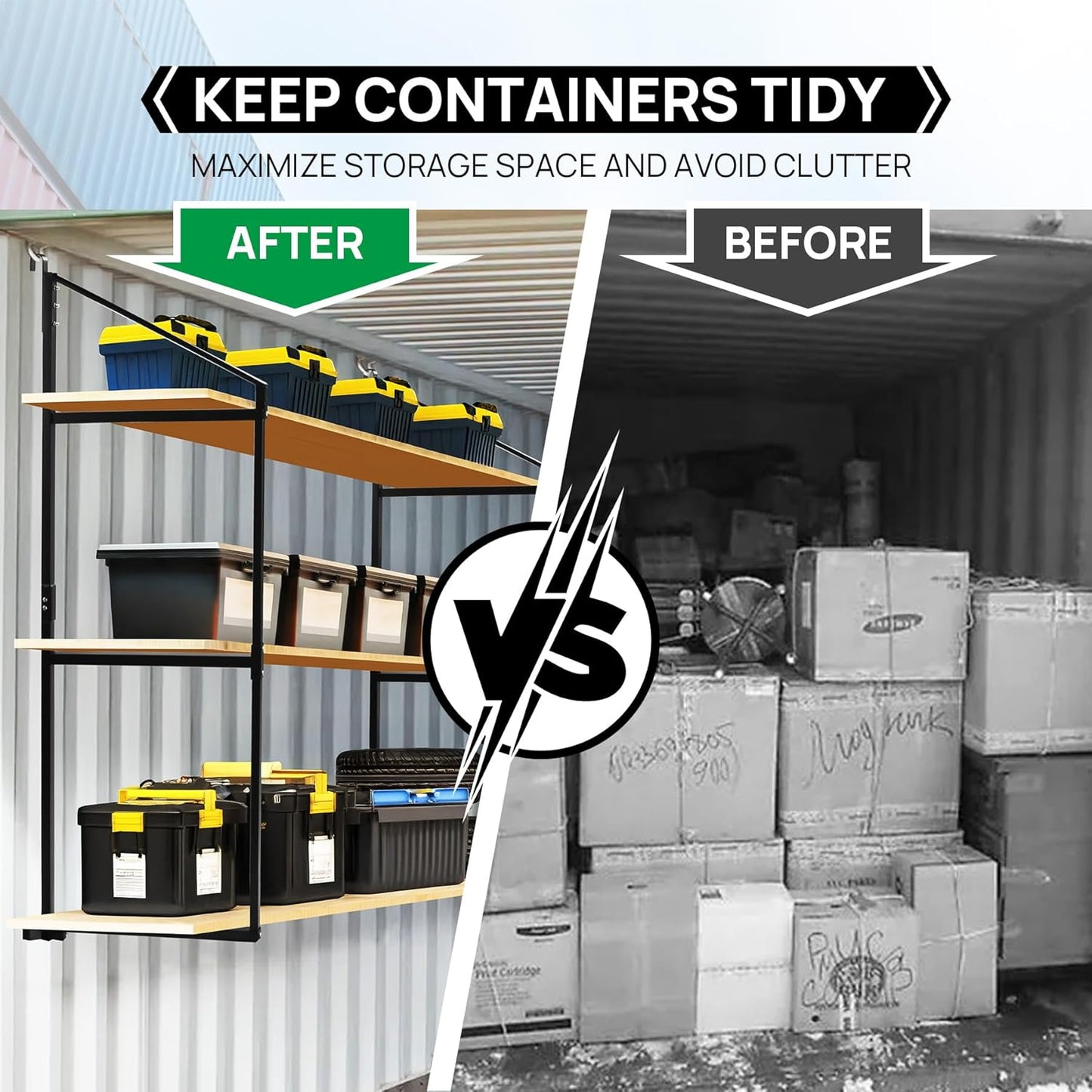 2 Pack Shipping Container Shelving Shelf Capacity up to 1100 lbs, 3 Tiers Shipping Container Hanging Bracket Shelf Rack Shipping Container Accessories for Cargo Storage