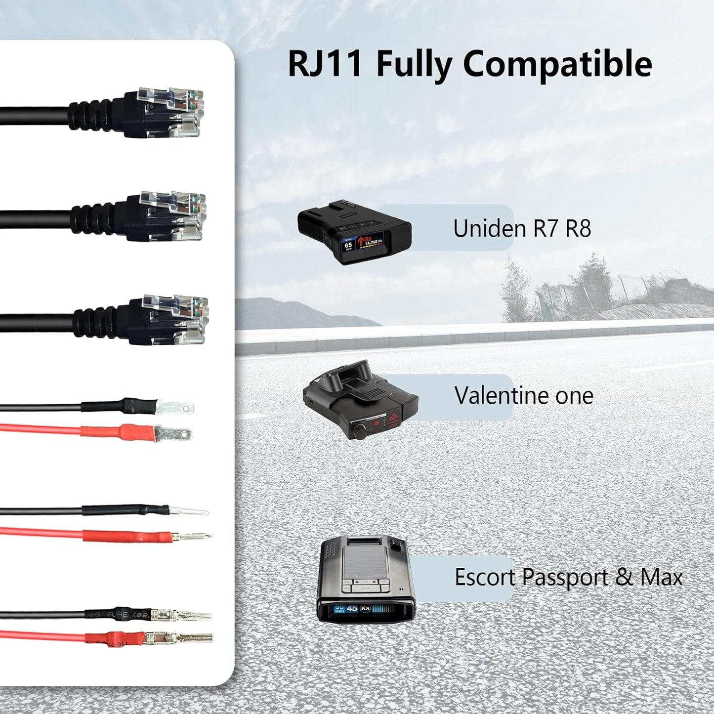 13.8" Radar Detector Hardwire Power Cord,Mirror Wire Plug Kit,for Escort Uniden Beltronics Whistler Cobra Valentine One Radar Detector Power Cord,With Magnetic Ring and Inline Fuse Holder,RJ11