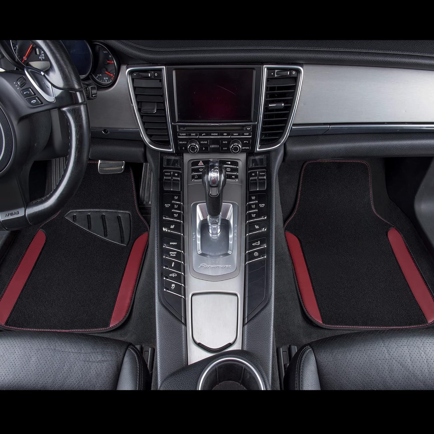 CAR PASS Waterproof Universal Fit Car Floor Mats, Car Mats Fit for SUV,Vans,sedans, Trucks,Set of 4pcs Car Carpet with Driver Heel Pad（Black and Burgundy）