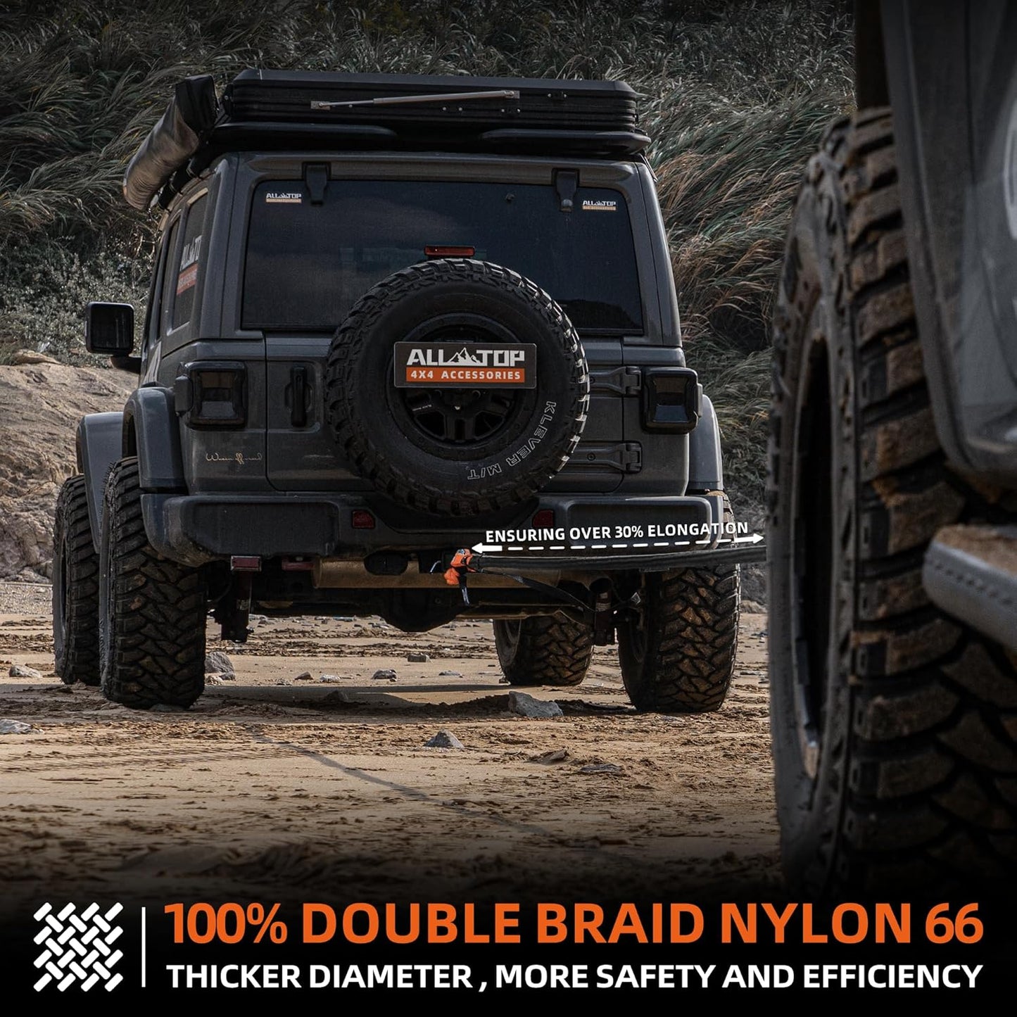 ALL-TOP Kinetic Recovery Rope Kit w/ 2 Soft Shackles, 83000Lbs, 1.5in x 30ft, Heavy Duty 30+% Elasticity, 27600Lbs Work Load Limit for 4x4 Offroad Vehicle(Black)