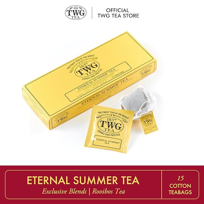 TWG Tea | Eternal Summer Tea | Rooibos Tea | Flowers & Redcurrant | 15 Hand Sewn Cotton Teabags | Gift Set