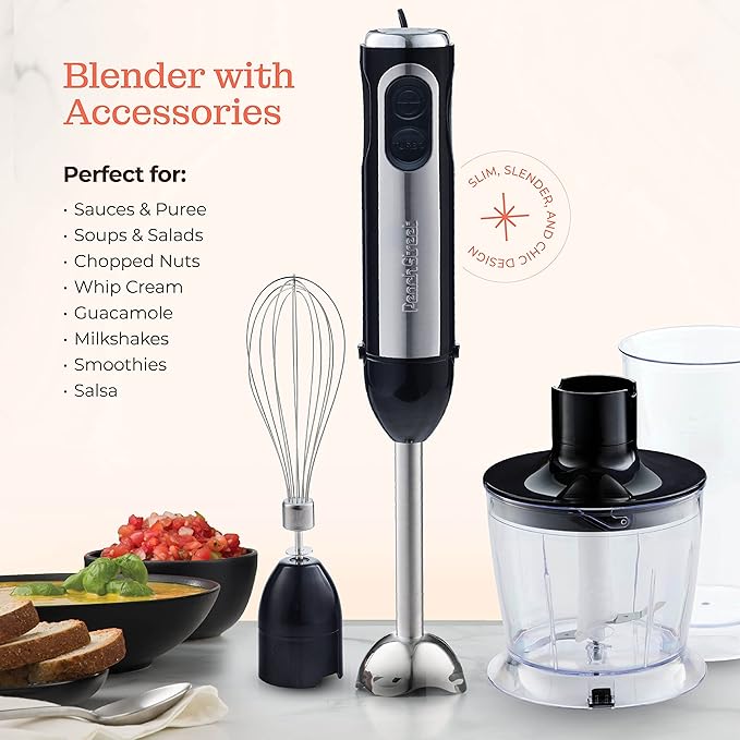 Multi-Use Immersion Blender Set, Hand Blender with Powerful Copper Motor 800W, High Speed, Turbo Mode, 3-in-1 Handheld Blender Stick Stainless Steel Blades, Whisk, Beaker, Measuring Marks, and Chopper