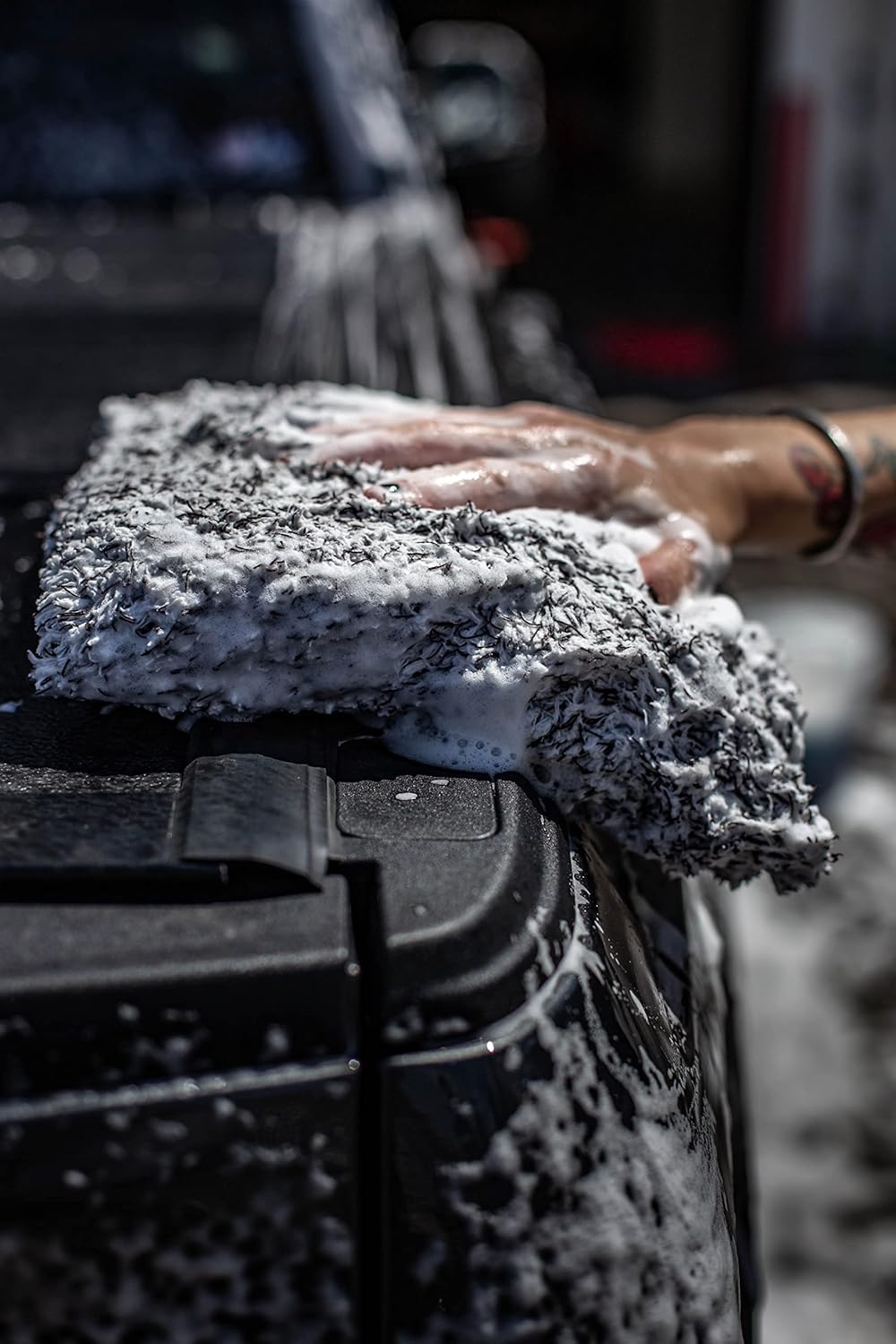 Adam's Polishes Microfiber 10” Car Wash Pad - Safe, Scratch-Free Washing for All Vehicle Surfaces - White, Grey - 10 x 10 Inches - 70/30 Microfiber & Foam - Machine Washable