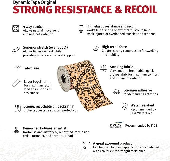 Dynamic Tape Original | Biomechanical Adhesive Tape | Physio Tape for Knee, Ankle, Shoulder, Leg, Muscle Support | Sports Tape for Football, Rugby, Ideal for Athletes | Beige & Black - 2" (6)