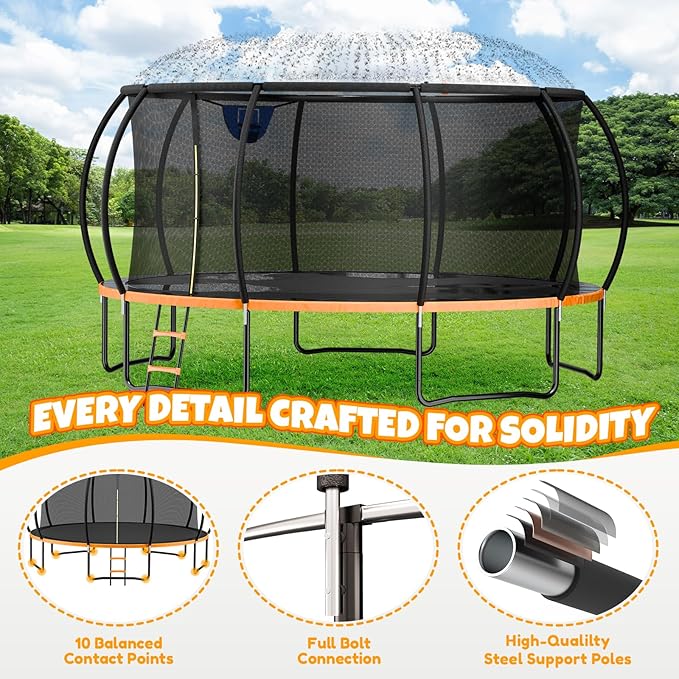 Trampoline 8FT 10FT 12FT 14FT 16FT, Outdoor Trampolines for Kids and Adults, Recreational Trampoline with Enclosure Net & Ladder, Round Trampoline ASTM Approved, 400/450LBS Weight Capacity