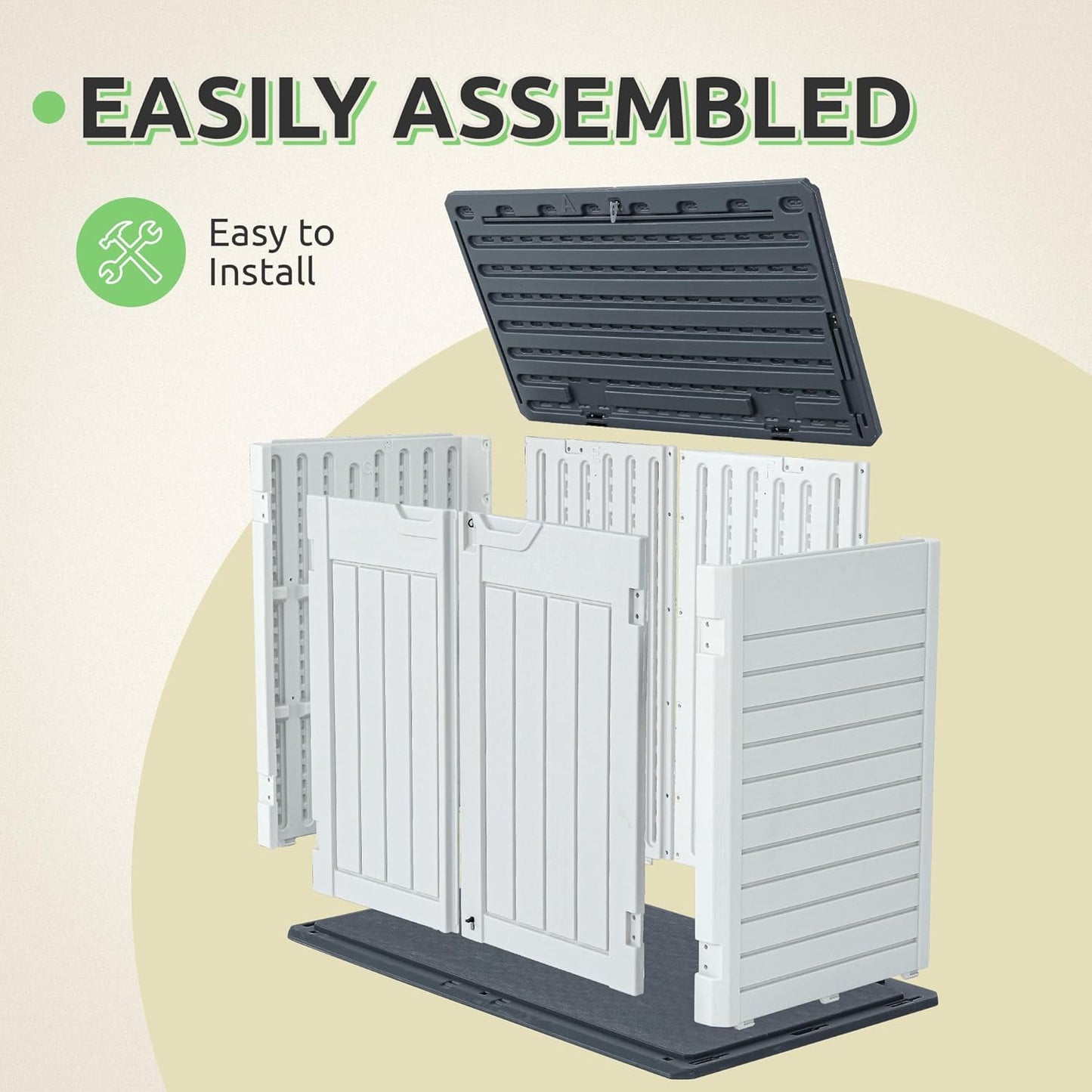 GOOBED Horizontal Shed with Padlock Latch, Outdoor Storage Shed for Backyard and Garden, 35 Cu Ft Small Storage, Waterproof, Easy Assembly, Light Gray