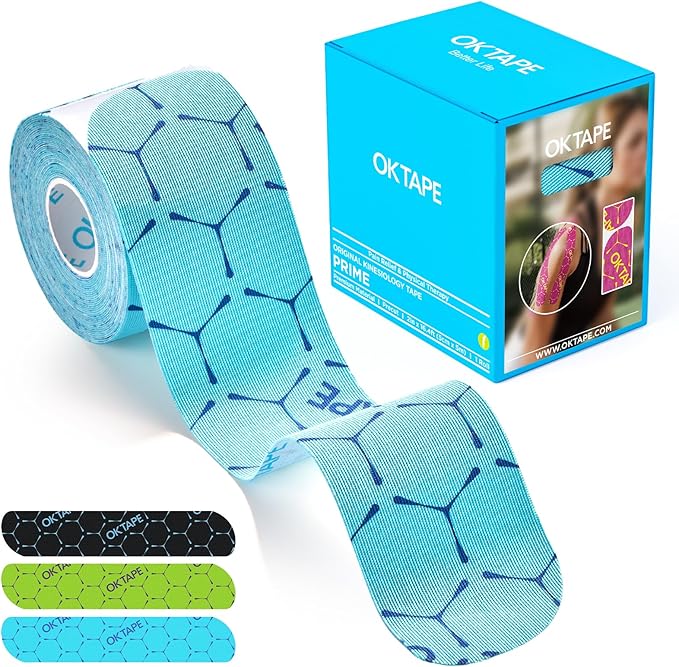OK TAPE Synthetic Kinesiology Tape, 20 Strips, Precut K Tape, Performance Elastic Athletic Tape for Pain Relief & Muscle Support, Waterproof, 2" x 10" -Blue
