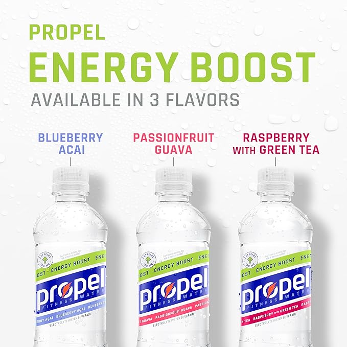 Propel Energy Boost Zero Calorie Flavored Water With Electrolytes and Caffeine, 3 Flavor Variety Pack, 16.9 fl oz Bottles (12 Pack)